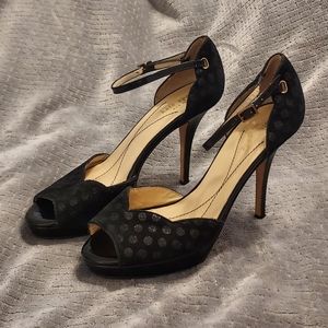 Kate Spade Gala Polka Dot Heels Size 7.5 Metallic Platforms Stiletto Bla…